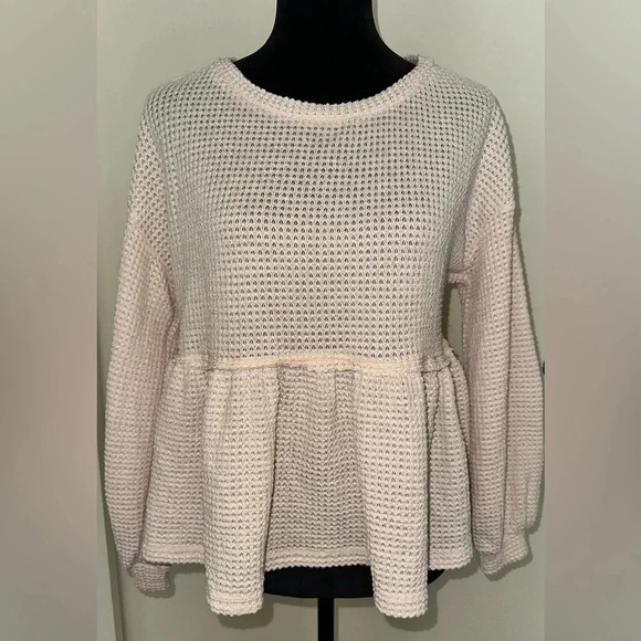 Blu Pepper Women’s Peplum Waffle Knit Long Sleeve Top Size S - Picture 2 of 6